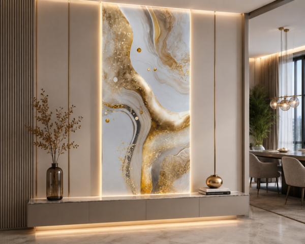 Golden Flow Marble PVC Wall Panel – 280x122 cm – Gloss Finish – Panels ...