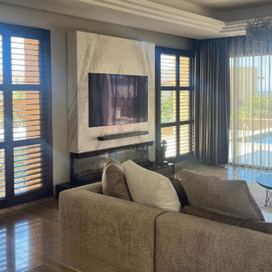 Cinewall Elena – sleek and elegant media wall design with built-in TV unit and lighting