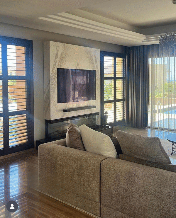 Cinewall Elena – sleek and elegant media wall design with built-in TV unit and lighting