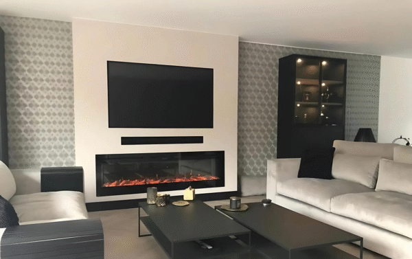 Cinewall Quadrato – Symmetrical TV wall with square fireplace design