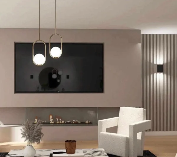 Cinewall 3-Sided Wood – luxury media wall with three-sided fireplace and wood panels