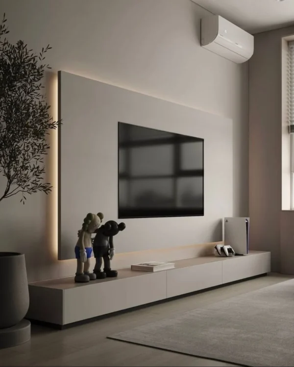 Cinewall Liora – custom TV wall unit with sleek design, shelving, and LED lighting