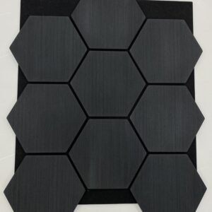 Black acoustic hexagon panel with anthracite wood finish and sound absorbing felt
