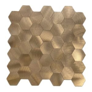Champagne gold hexagon mosaic tile with brushed metallic finish