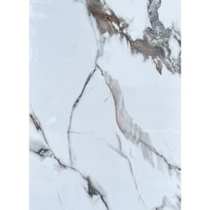 Arabescato gold marble PVC wall panel showing a white marble base with grey veining and warm gold mineral accents, used as a luxury interior wall covering
