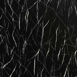 Black nero marble PVC wall panel with deep black surface and sharp white veining, used as a luxury feature wall in modern interiors