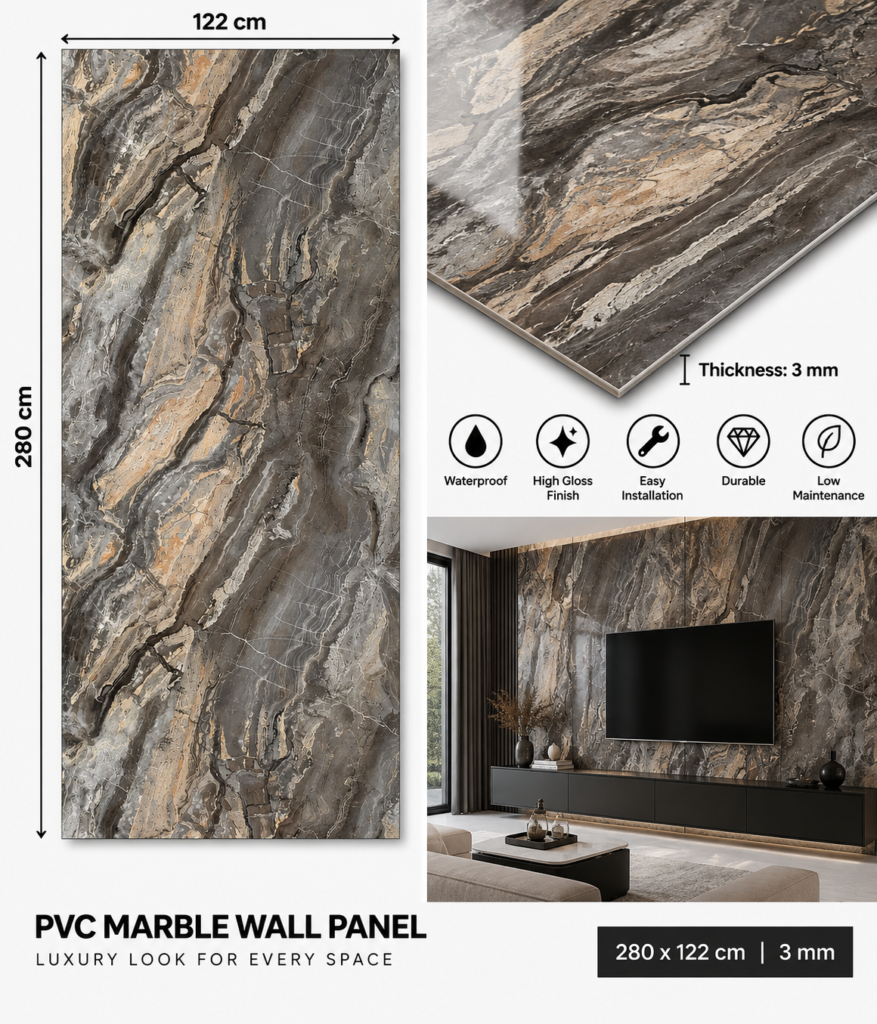 Marble Look PVC Wall Panels in a Modern Interior